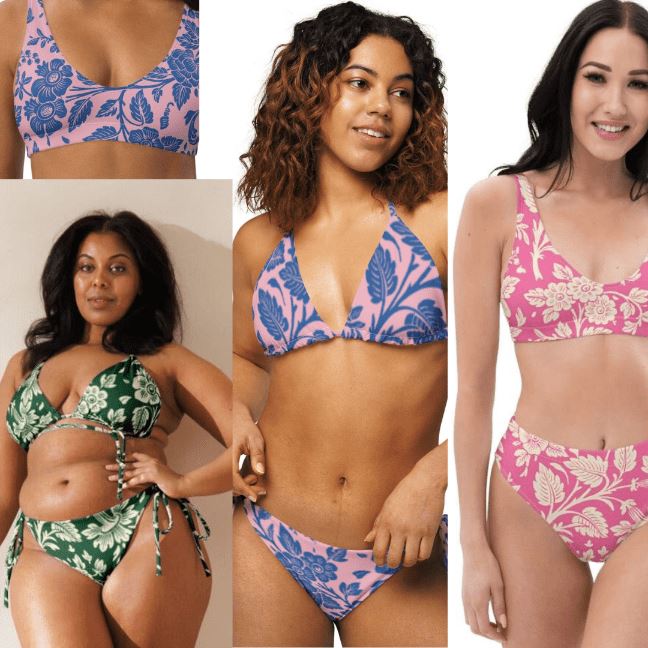 Bikini Floral Antique - 3 colors - high waisted or triangle | peace-lover