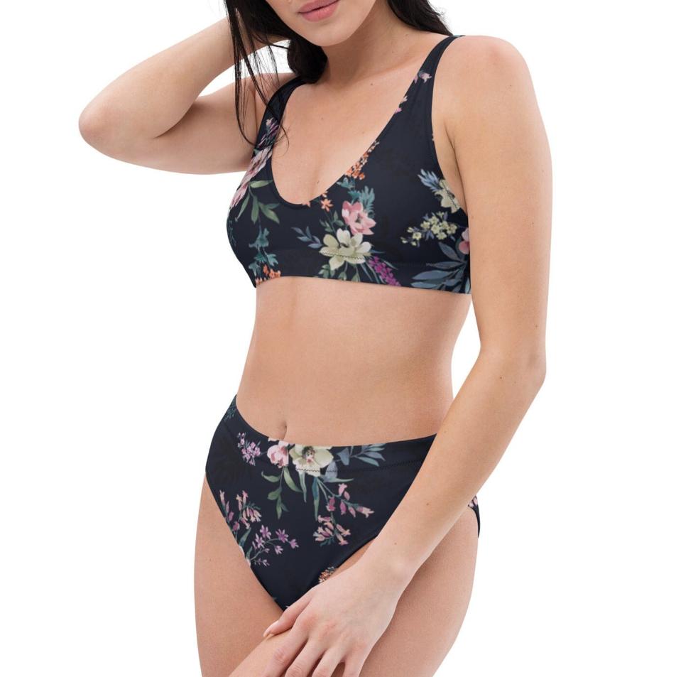 Black Floral high-waisted bikini | peace-lover