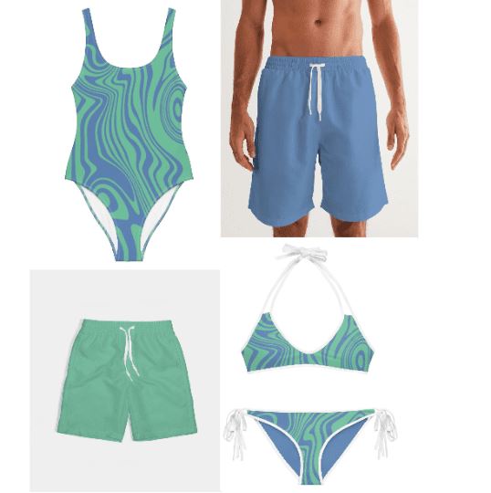 matching family swimwear pastel waves swirl  - 5