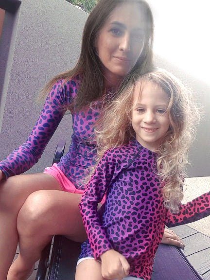 Girls rashguard Aqua and Neon Pink Gradient Leopard - 8
