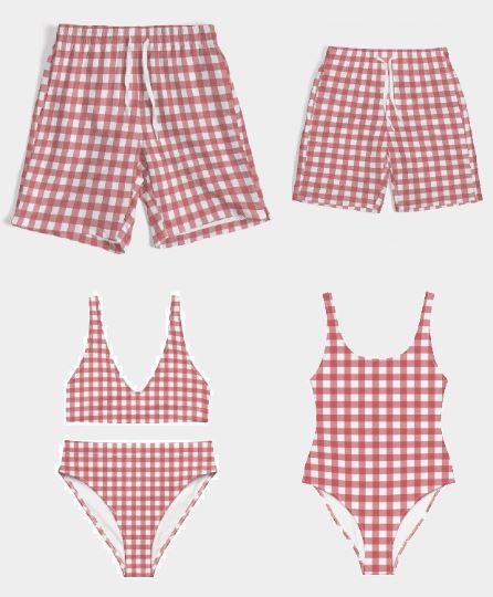 Matching family swimsuits checkered red gingham - available separately | peace-lover