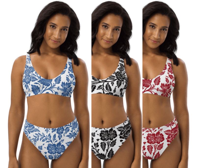 Vintage print bikini high-waisted - available in 3 colors with matching cover up | peace-lover